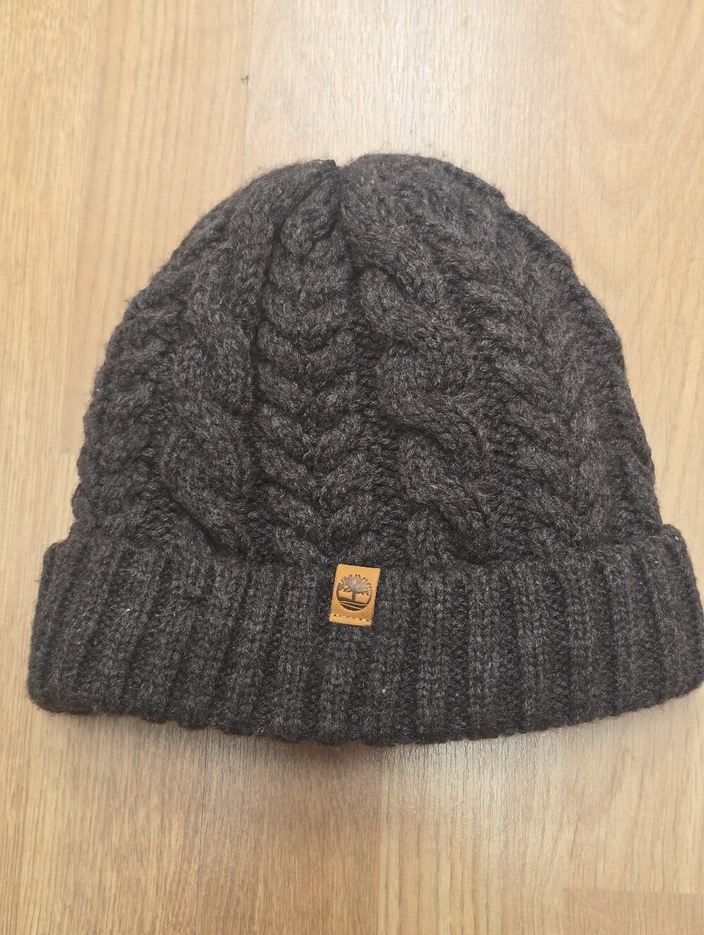 Timberland Cable Knit Charcoal Gray Beanie Cap Hat, Fleece Lined Unisex